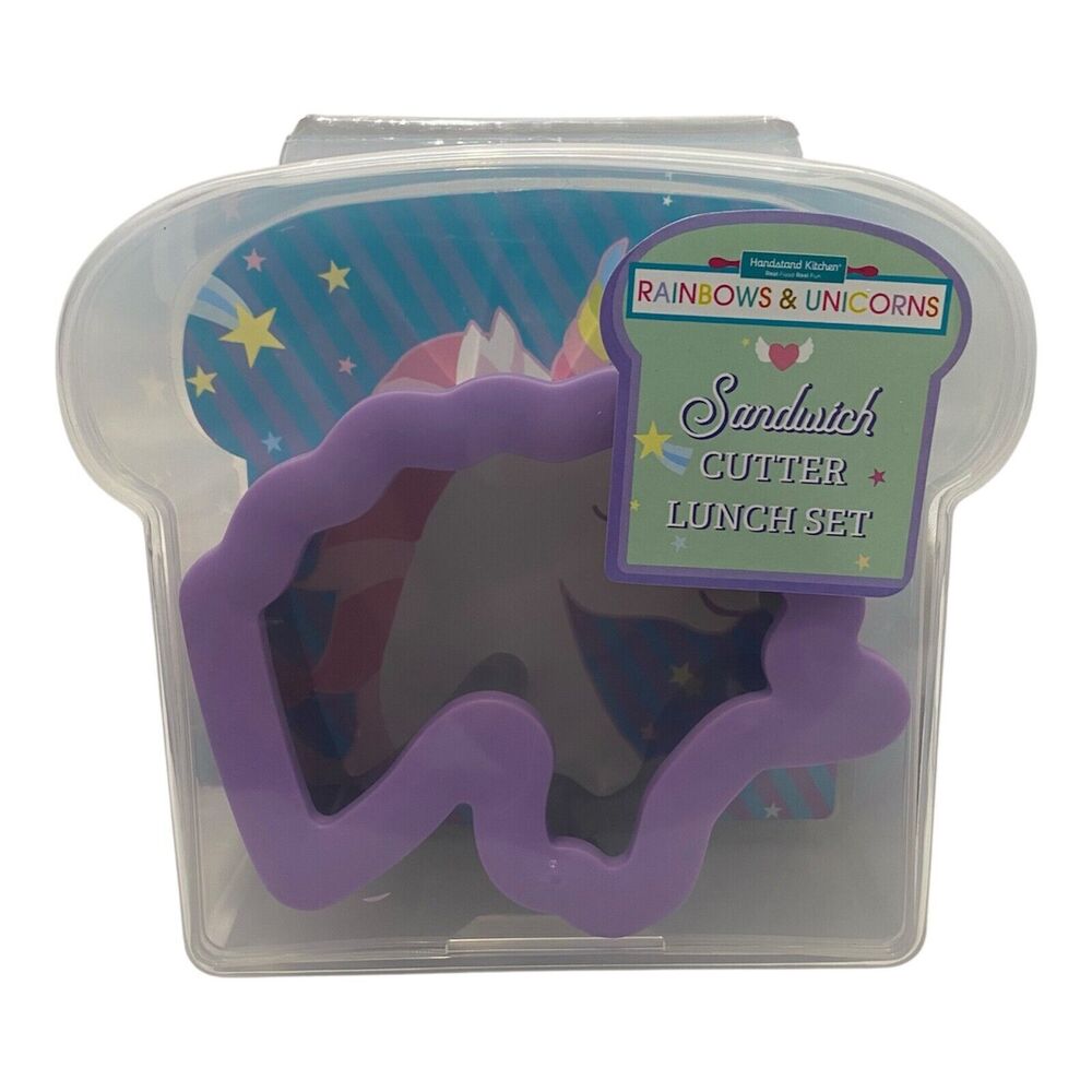 Rainbows & Unicorns Sandwich Cutter Lunch Set by Handstand Kitchen Clear  Purple